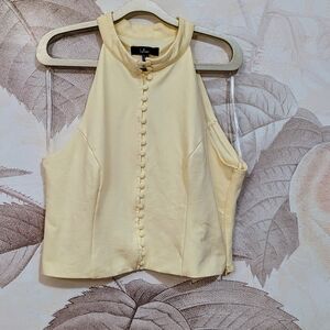 Lulu's Light Yellow Button-Up Halter Blouse